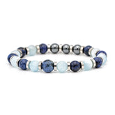 Men's Leadership Bracelet with Dumortierite, Hematite, Aquamarine & Silver Steel for Growth